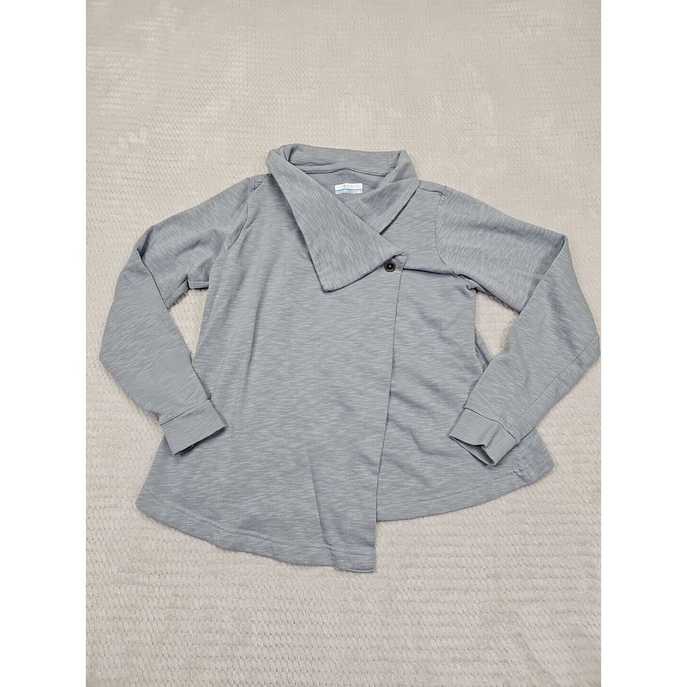 Columbia Sweater Womens Small Open Front Cardigan Asymmetrical Hem Gray